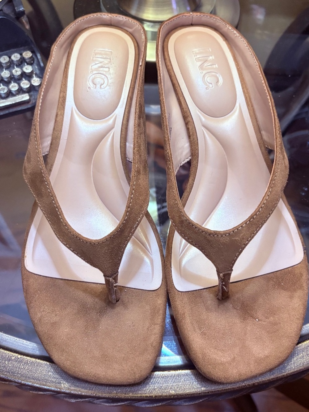 NEW! Macy's INC Faux Suede Thong Sandals - Tan - 7.5
